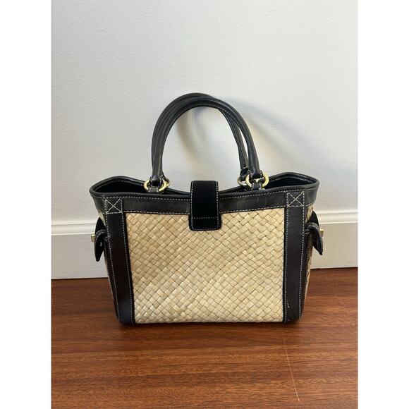 Vintage Y2K Coach 4419 Handbag Woven Straw Leather Trim Buckle Suede w/Turnlock - Picture 2 of 15